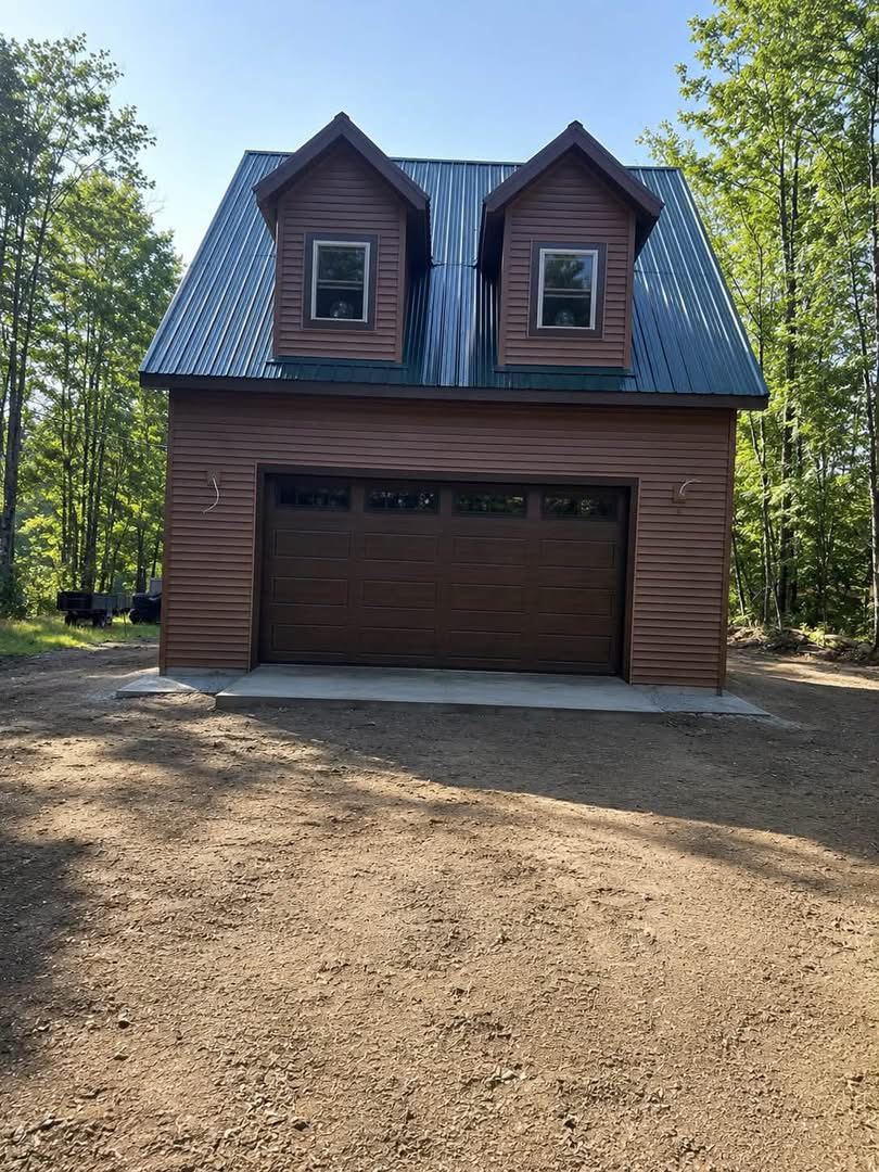 Completed detached garage with dormers