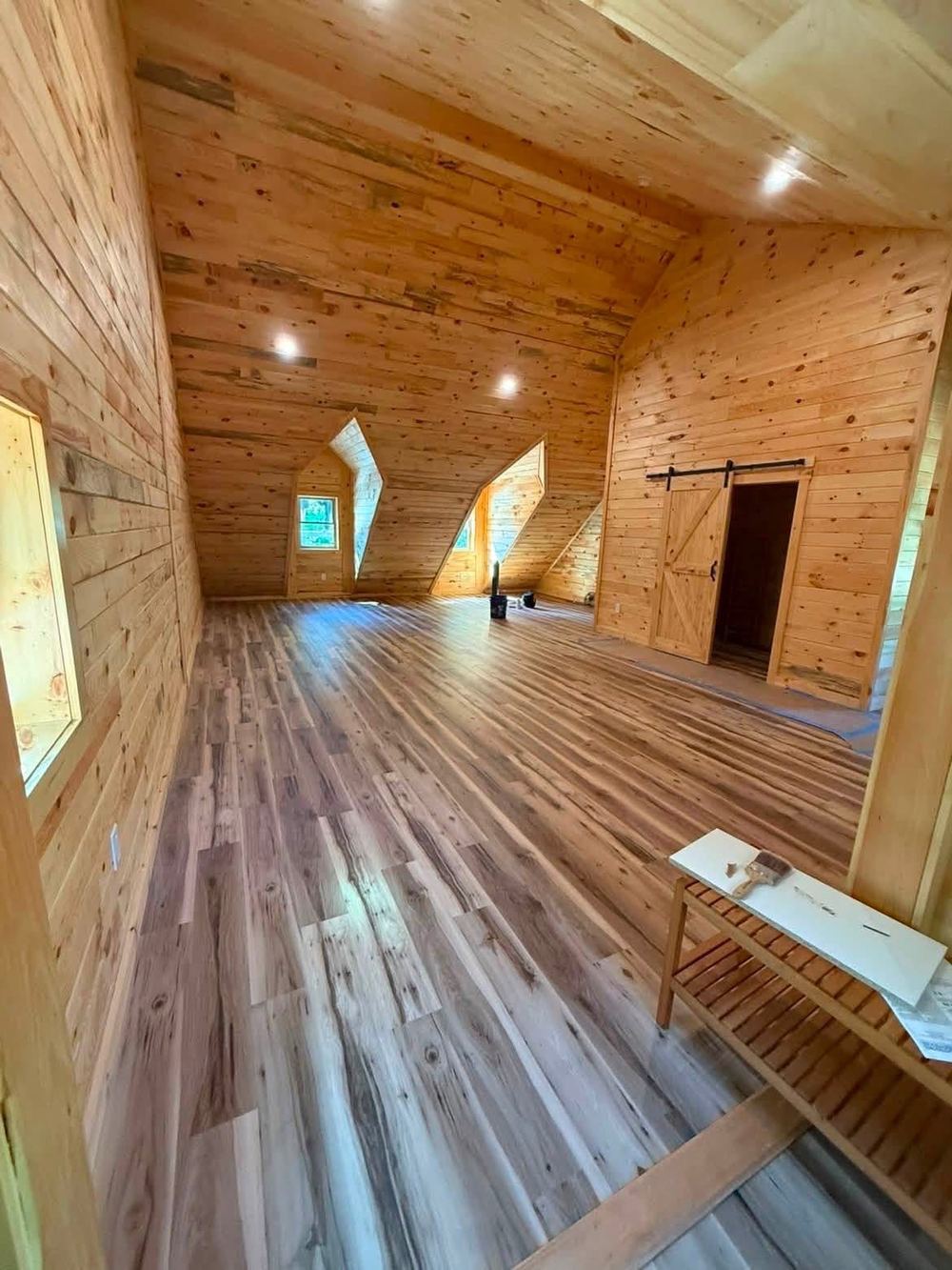 Finished pine interior with flooring